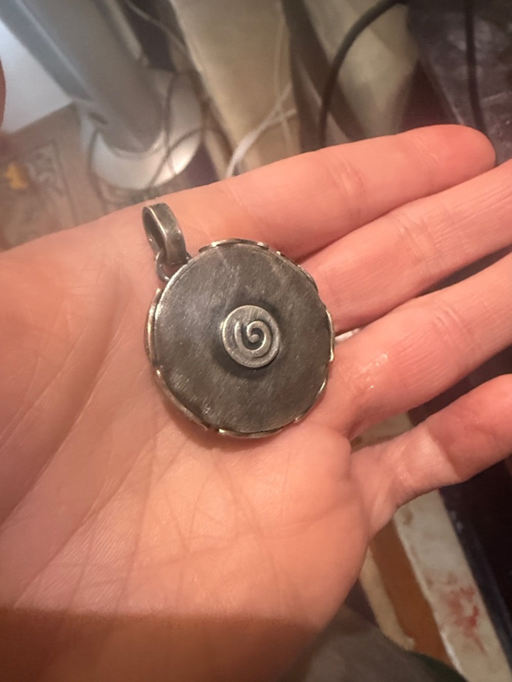 Handmade Silver Pendant with Blue Marbled Stone - Picture 2 of 2